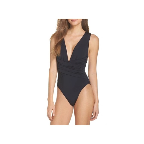 Trina Turk Wrap Front One Piece Swimsuit, NWT, black - Picture 1 of 12
